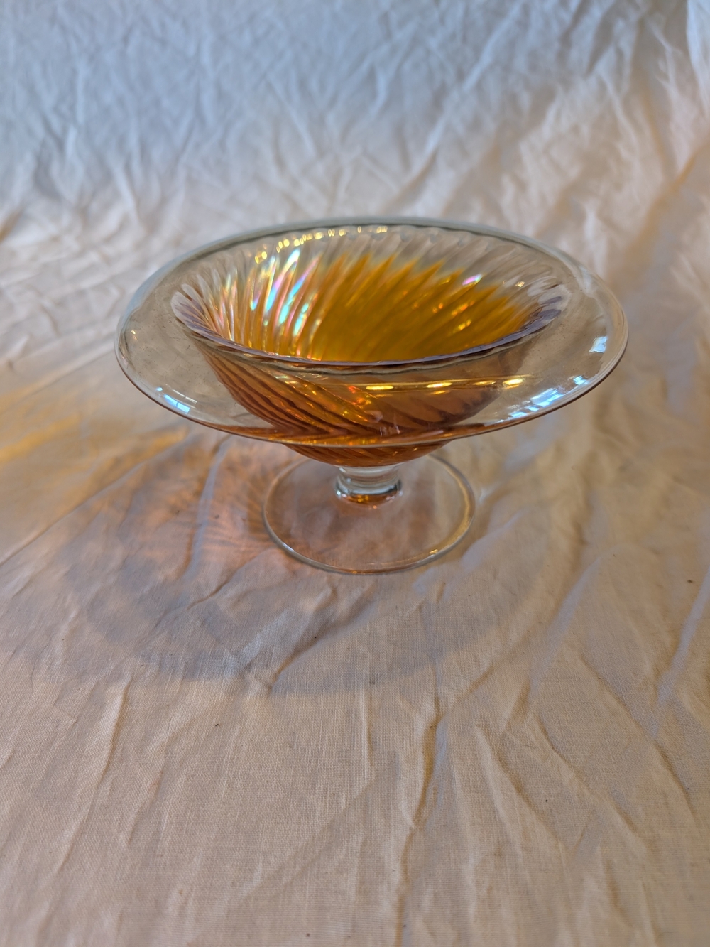 2/40$ Vintage Iridescent Amber Glass Compote